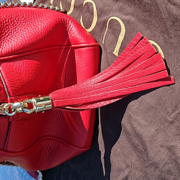 Gucci Soho Red Leather Bag GG Logo Gold Chain Tassel w/Everything - Picture 5 of 14